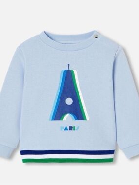 Jacadi Light Blue Sweatshirt with Paris Graphic and Stripe Hem